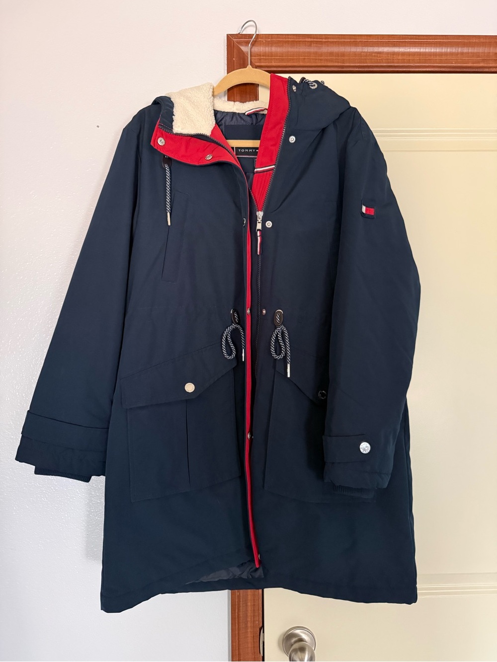 Tommy Hilfiger Navy Trench Coat with Red Trim